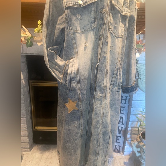 Vintage Upcycled Maxi Denim Jacket Primitive Moon & Stars Boho Shabby Country 3X - Picture 13 of 16